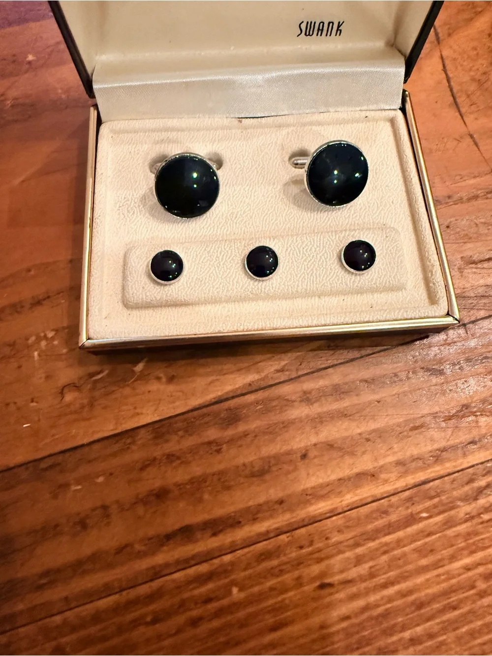 SWANK Black Glass Cufflinks and Matching Studs Set